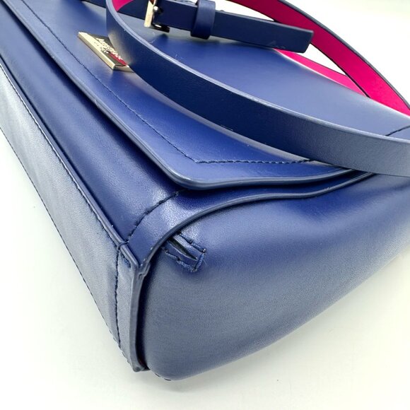 💰 EUC Kate Spade Avva Arbour Hill Smooth Leather Flap Crossbody - Blue/Pink - Picture 10 of 16
